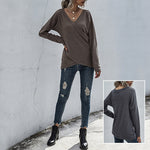 Irregular Long Sleeve V-Neck Knit Sweater