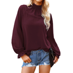 Ladies Chiffon Solid Color Loose Long Sleeve T-Shirt