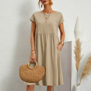 Women's Short Sleeve Cotton And Linen Dress