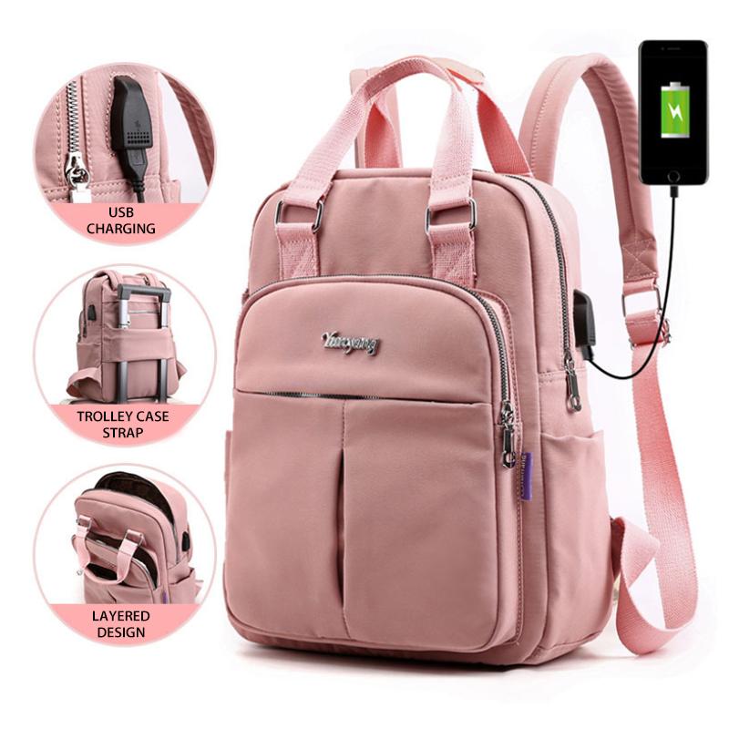 Natural Waterproof Multi-Pocket USB Charging Luggage Backpack