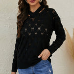 Solid Color V-Neck Off-Shoulder Cutout Sweater