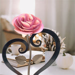 Metal Rose with Heart-Shaped Stand