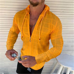 Casual Long-sleeved Shirt Hooded Fitting Cardigan Zipped Cardigan Shirt