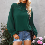 Ladies Chiffon Solid Color Loose Long Sleeve T-Shirt