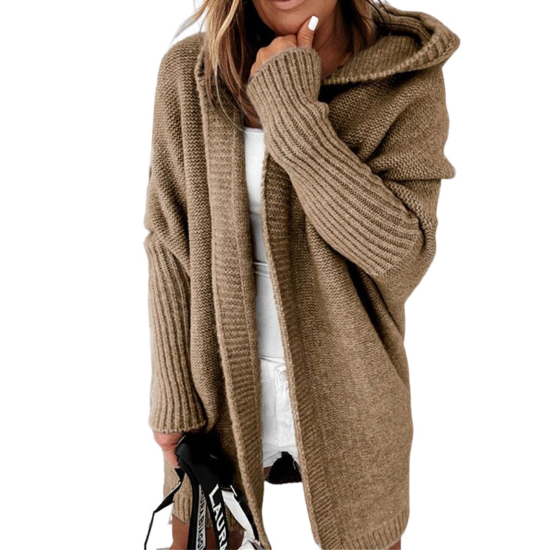 MID-LENGTH HOODED BATWING SLEEVE CARDIGAN