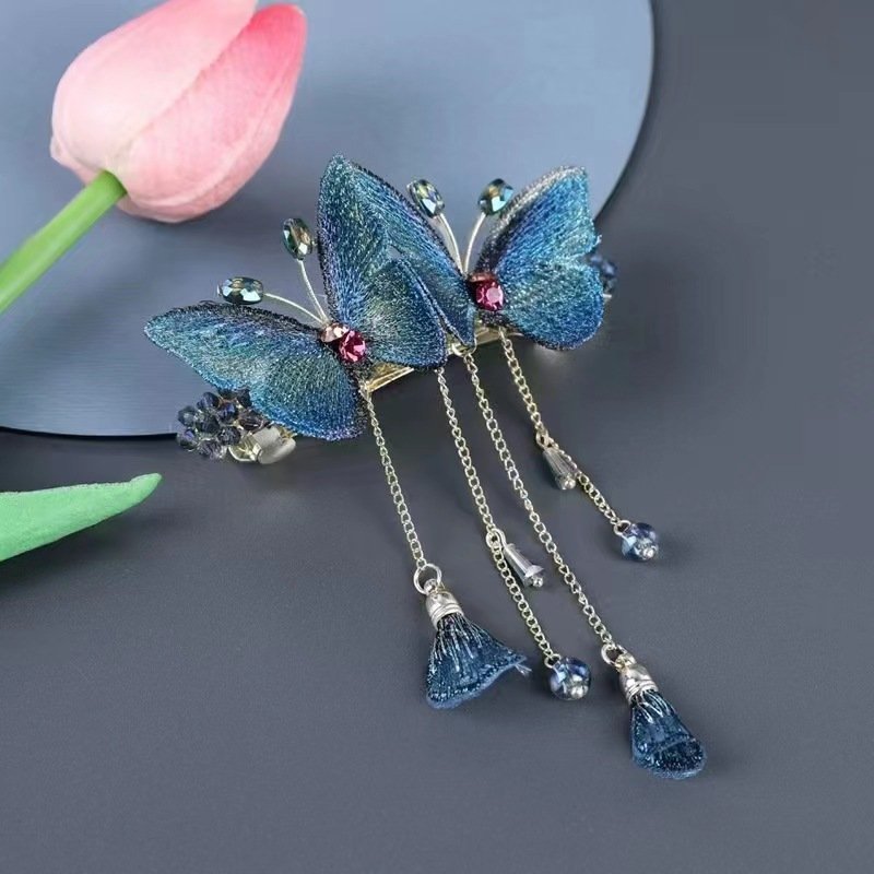 Temperament Butterfly Rhinestone Tassel Hair Clip