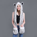 3 in 1 Furry Hooded Scarf with Paws and Ears