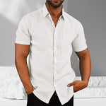 Men's Solid Color Linen Short Sleeve Button Down Shirt