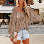 Womens Long Sleeve Tops Square Neck