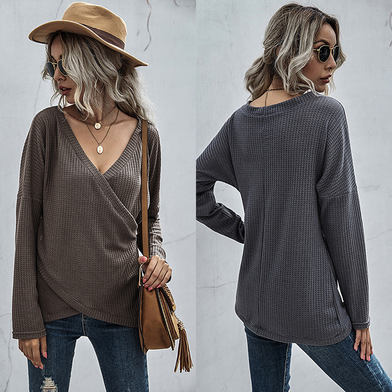 Irregular Long Sleeve V-Neck Knit Sweater