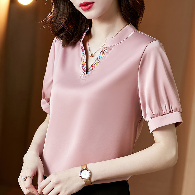 High Quality V-Neck Slimming Satin Shirt