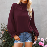 Ladies Chiffon Solid Color Loose Long Sleeve T-Shirt