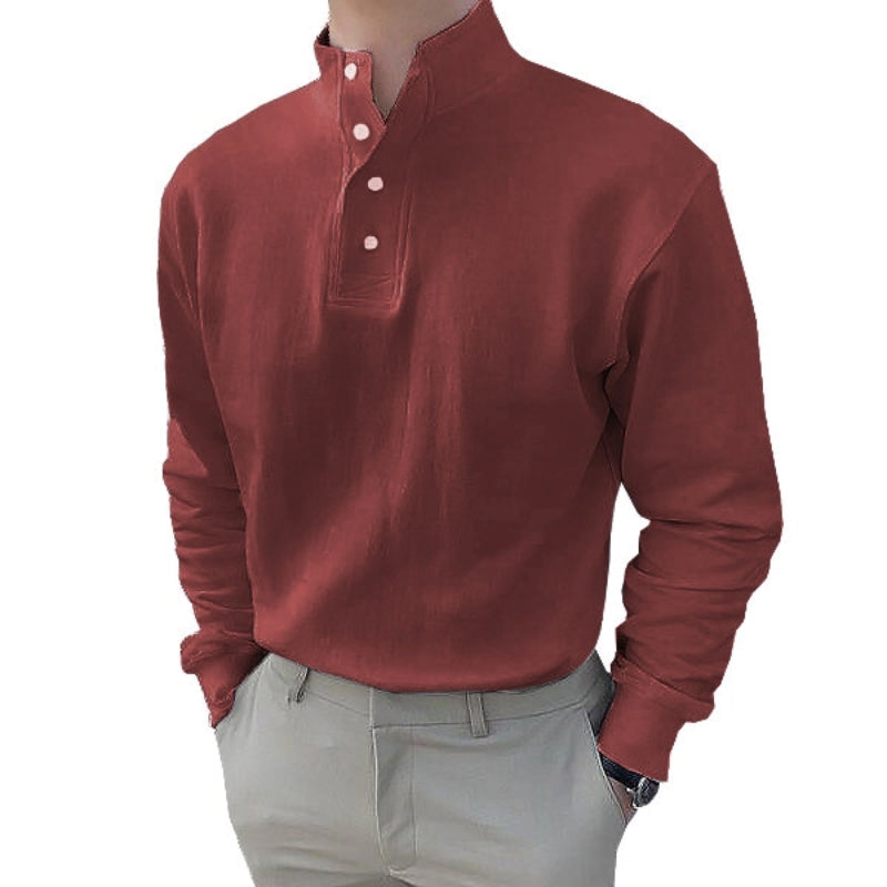 Men's High Neck and Long Sleeve Polo Shirt
