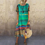 Vintage Ethnic Print Round Neck Dress