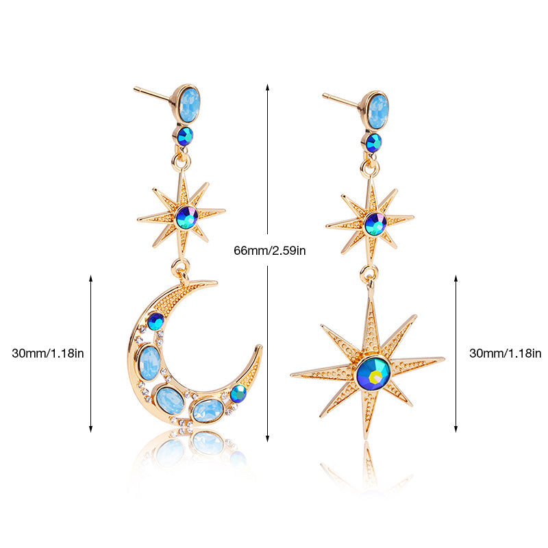 Asymmetric Star And Moon Earrings