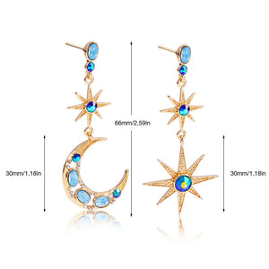 Asymmetric Star And Moon Earrings