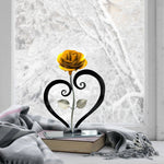 Metal Rose with Heart-Shaped Stand