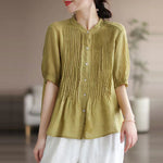Classic Pleated Temperament Fine-Grained Commuter Shirt