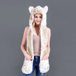 3 in 1 Furry Hooded Scarf with Paws and Ears