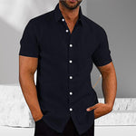 Men's Solid Color Linen Short Sleeve Button Down Shirt