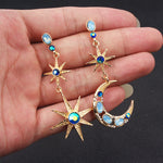Asymmetric Star And Moon Earrings