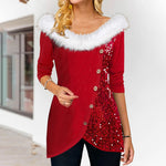 Christmas Top with Sequins and Fur Collar