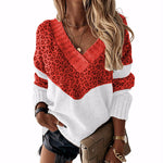 V-neck colorblock leopard print sweater