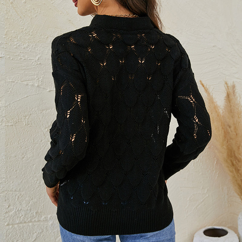 Solid Color V-Neck Off-Shoulder Cutout Sweater