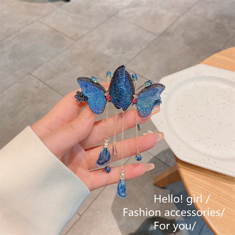 Temperament Butterfly Rhinestone Tassel Hair Clip