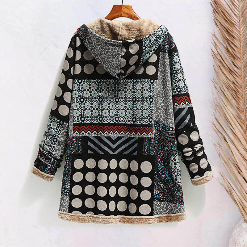 Cotton Linen Print Hooded Sweater Jacket
