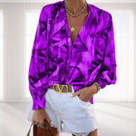 Printed V-Neck Long Sleeve T-Shirt