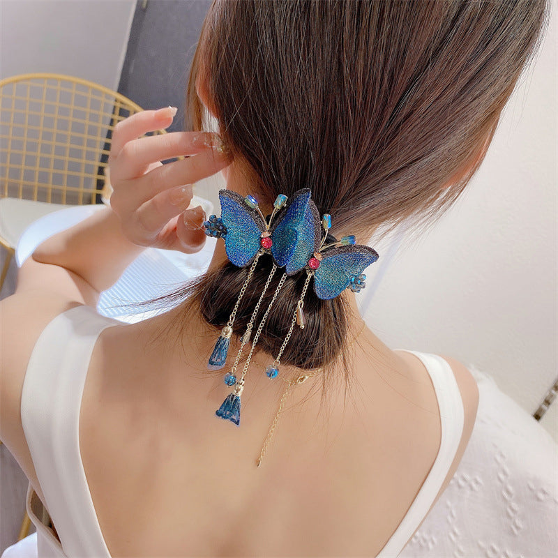 Temperament Butterfly Rhinestone Tassel Hair Clip