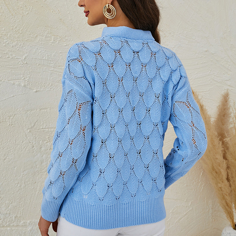 Solid Color V-Neck Off-Shoulder Cutout Sweater