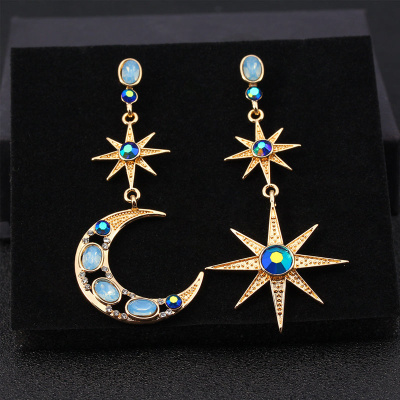 Asymmetric Star And Moon Earrings