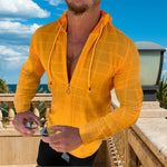 Casual Long-sleeved Shirt Hooded Fitting Cardigan Zipped Cardigan Shirt