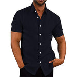 Men's Solid Color Linen Short Sleeve Button Down Shirt