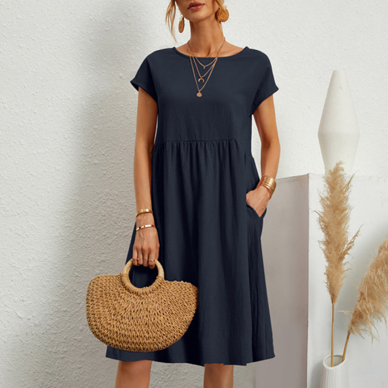 Women's Short Sleeve Cotton And Linen Dress