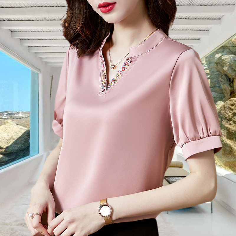 High Quality V-Neck Slimming Satin Shirt