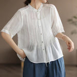 Classic Pleated Temperament Fine-Grained Commuter Shirt