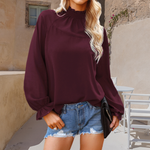 Ladies Chiffon Solid Color Loose Long Sleeve T-Shirt