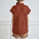 Elegant Loose V-neck Cotton Linen Short Sleeve Shirt