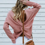 Women's Casual Cross Backless Long Batwing Sleeve Sweater