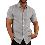 Men's Solid Color Linen Short Sleeve Button Down Shirt