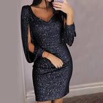 Slit Sleeve Sequin Party Dress