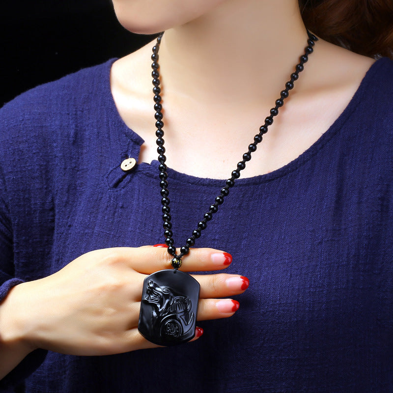 Save A Wolf Obsidian Necklace