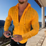 Casual Long-sleeved Shirt Hooded Fitting Cardigan Zipped Cardigan Shirt