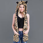 3 in 1 Furry Hooded Scarf with Paws and Ears