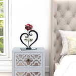 Metal Rose with Heart-Shaped Stand