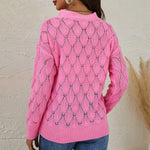 Solid Color V-Neck Off-Shoulder Cutout Sweater