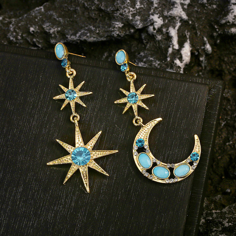 Asymmetric Star And Moon Earrings